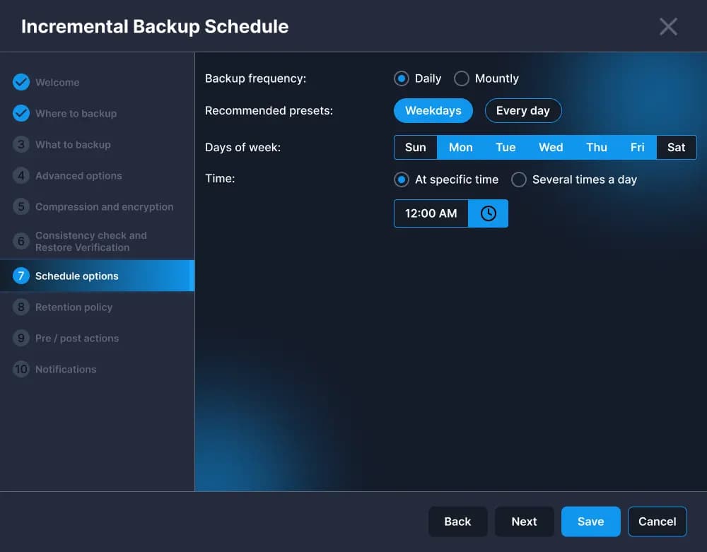 Backup scheduling interface