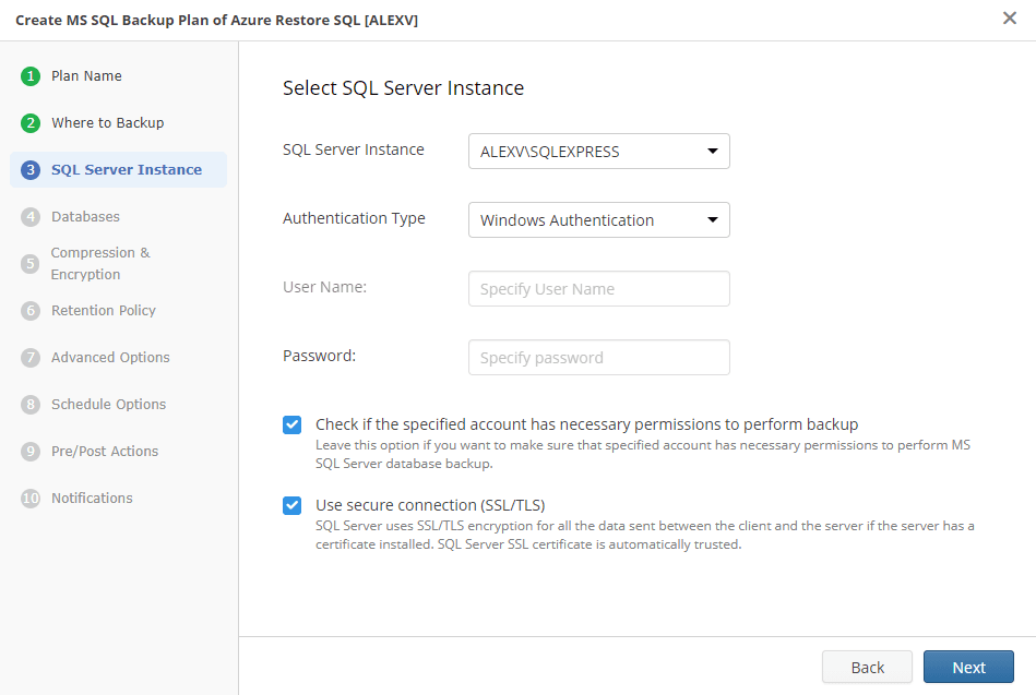Server selection screen